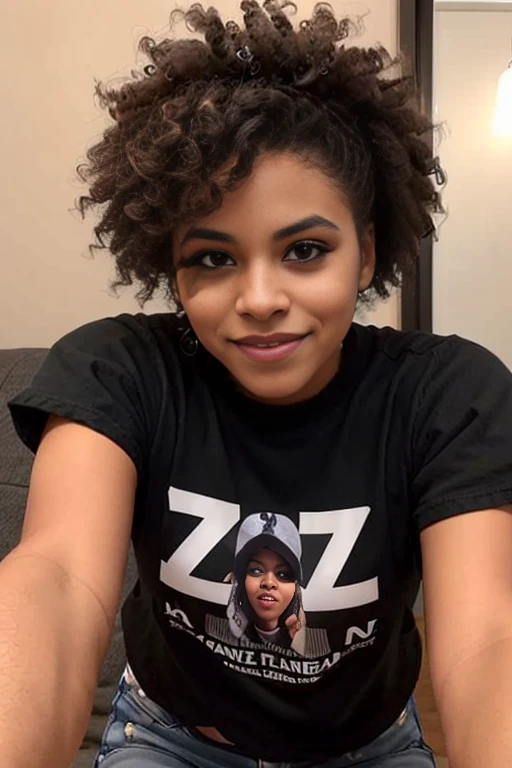 photo de belle femme caucasienne, Photorealistic Zazie, Find, nonsense, ((avec un t-shirt noir sexy)), ((angle de selfie, selfie, )),