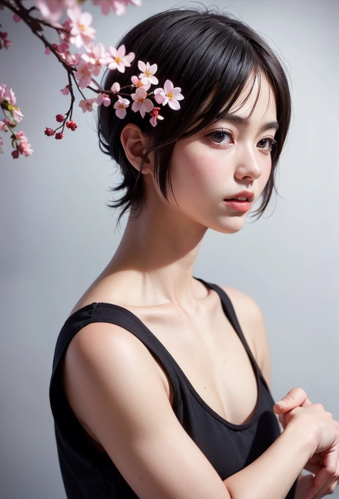 (masterpiece, best quality), 1boy, otoko no ko,flat chest,cherry blossoms, he has an erection, brunette hair,wavy short hair,.round glasses ,5finger,intricate details, depth of field,beautiful lighting, volumetric lighting, dynamic angle, (photographic portrait), sharp,
