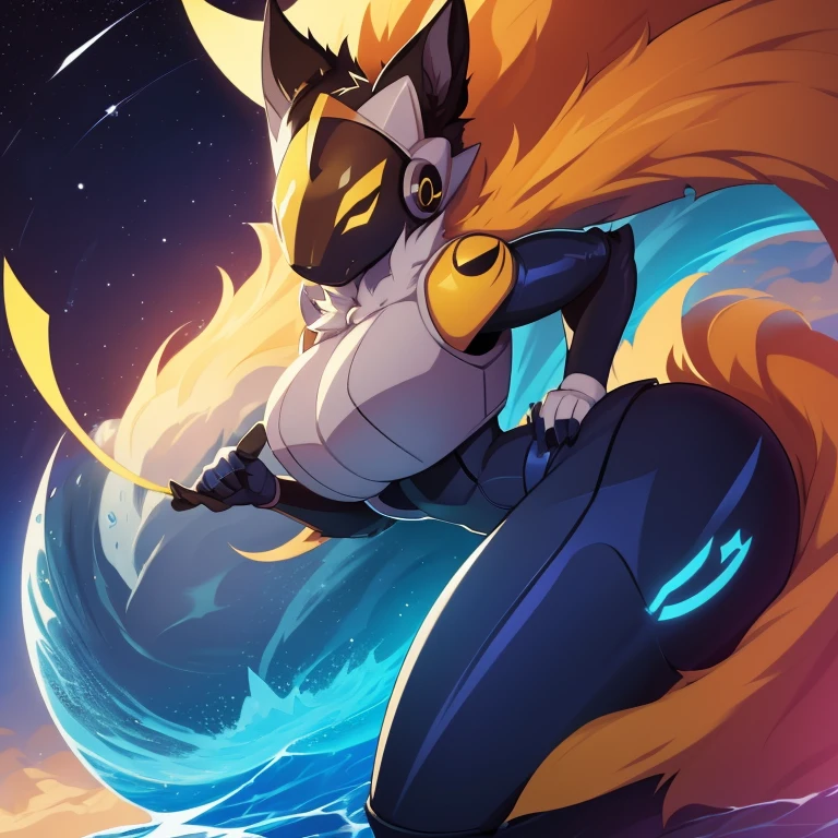 Female, robot, protogen, hyper wide hips, shortstack, digital art