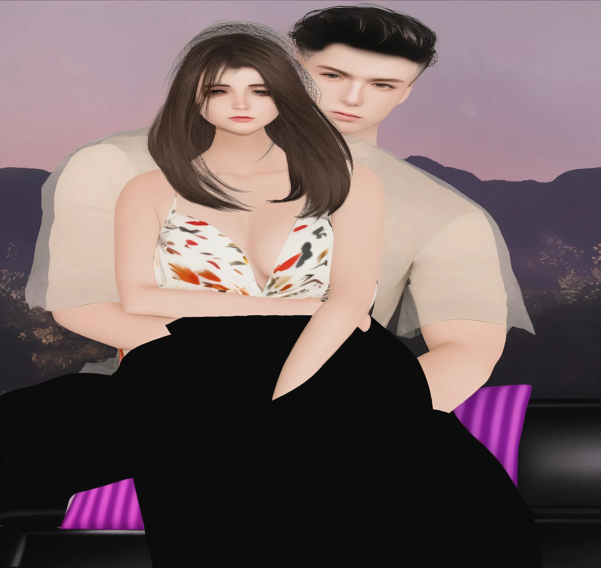 there is a digital painting of a man and a woman sitting on a couch, couple pose, realistic, second life,
there are two people sitting on a couch with their legs crossed, realistic, full body close-up shot, couple pose, 2 b, 2b, [ realistic photo ]!!, by :5 sexy: 7, carnal ) wet, sitting on the floor, ( ultra realistic ), desperate pose, (((mist)))