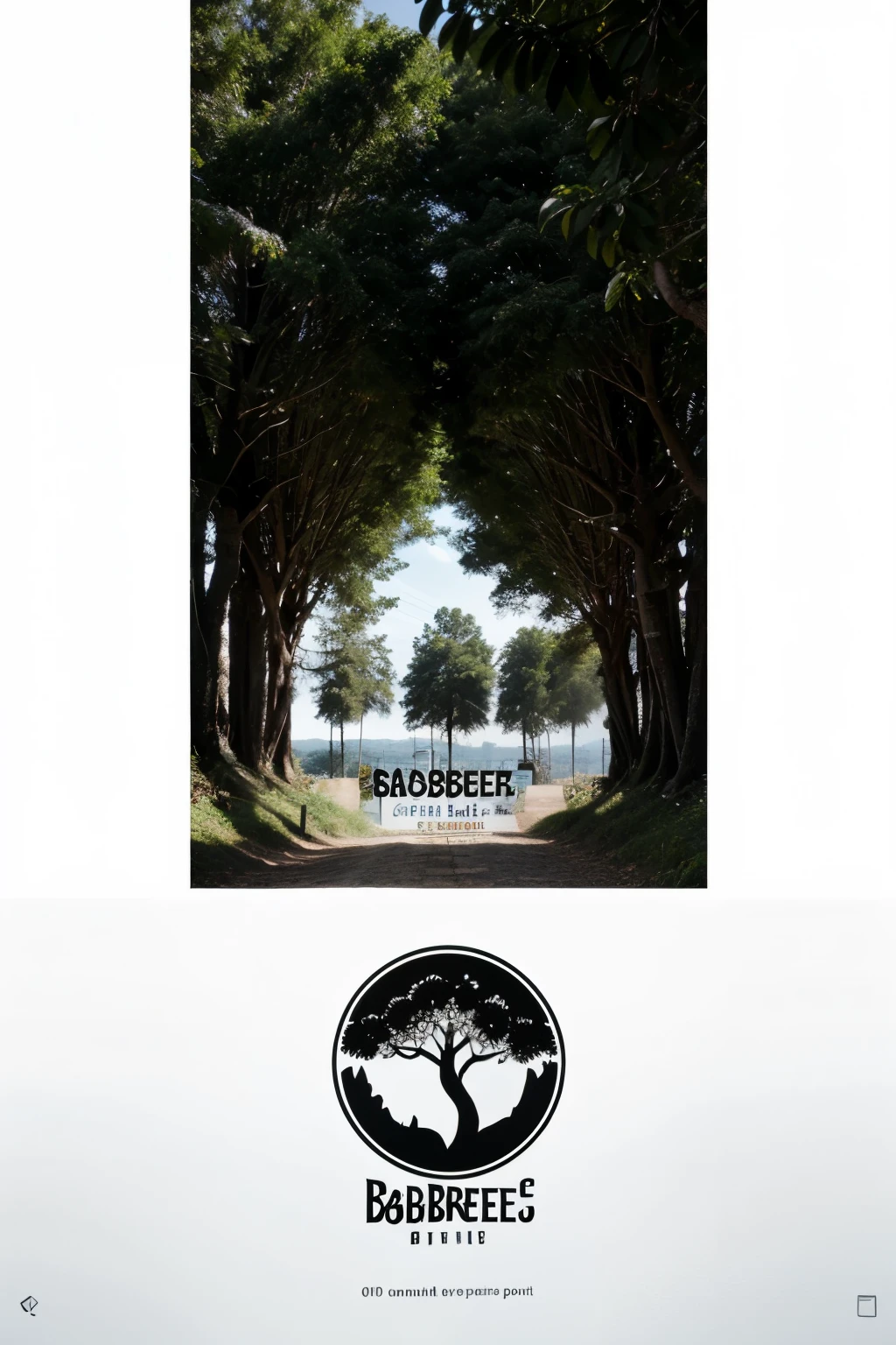 creates a logo for a company called Sabores del Bosque shows a stylized silhouette of a forest with trees and foliage, con un plato de comida en el centro que incorpora elementos naturales como bayas y hojas, representing the connection with nature and the freshness of the ingredients.