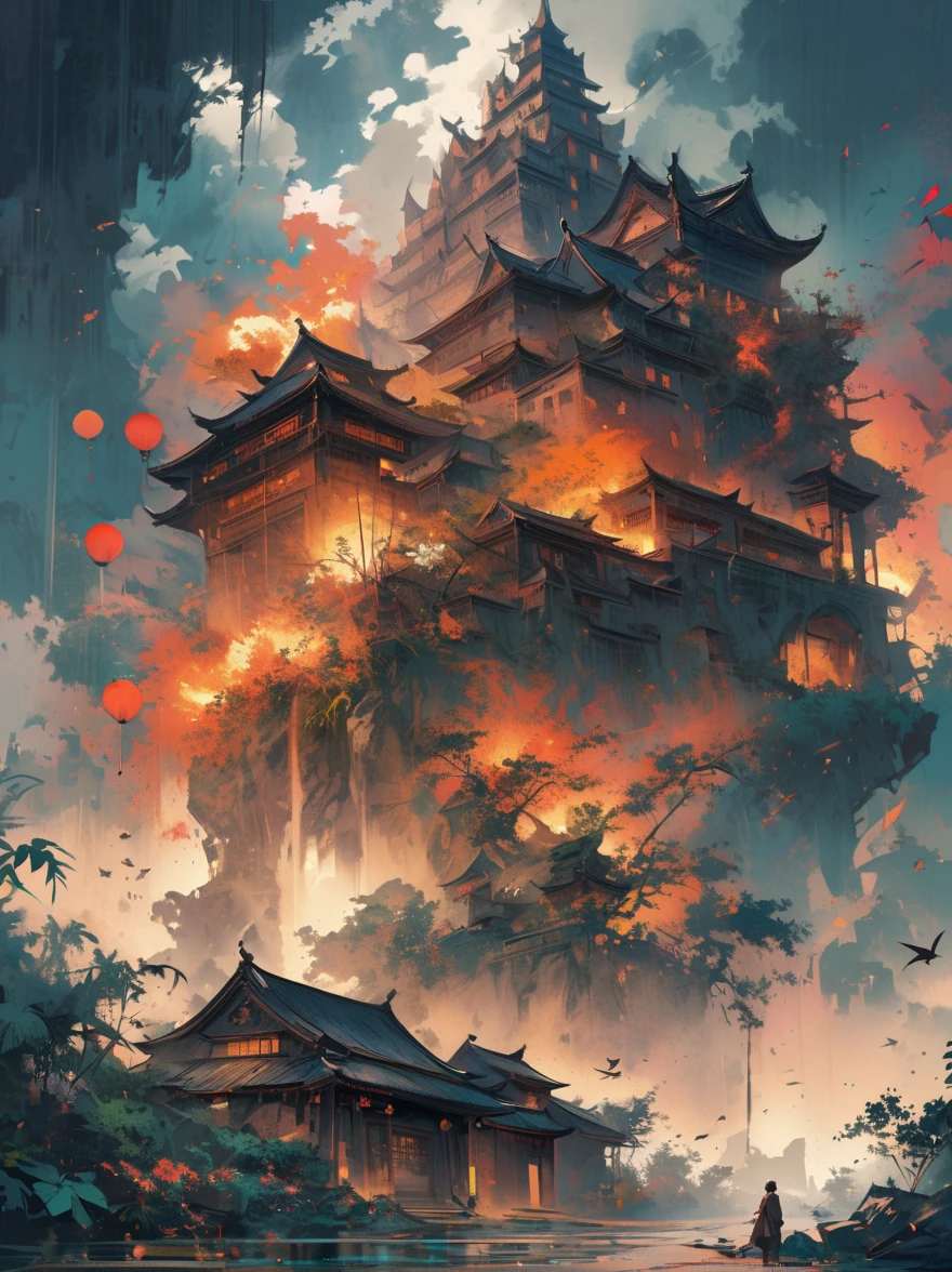 Chinese style,Creation explodes into a new era,modern organic, Genesis, Neo-realism, Moody darkness, Castle in the Sky, Front view, Neo-realism,