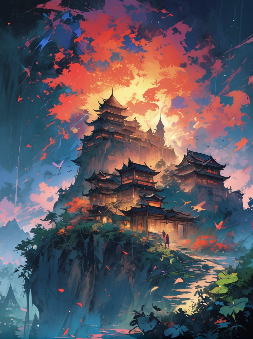 Chinese style,Creation explodes into a new era,modern organic, Genesis, Neo-realism, Moody darkness, Castle in the Sky, Front view, Neo-realism,