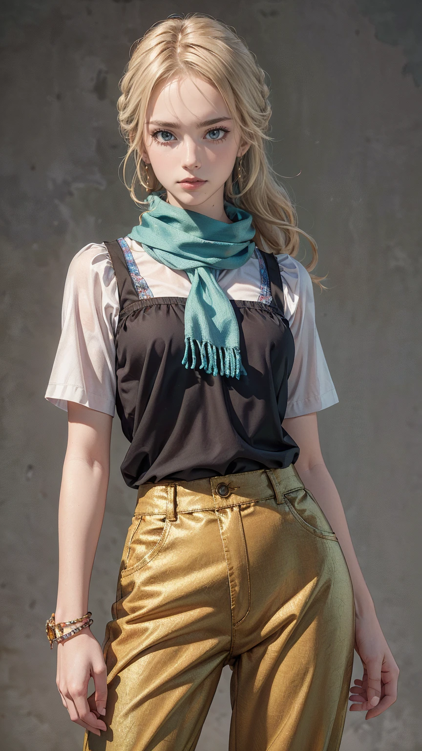 hoshino ruby, solo,oshi no ko, blonde hair, side tail, left pupil is star-shaped, summer fashion, trendy outfit, young adult woman, fashion magazine photoshoot, studio lighting, white background, masterpiece, best quality, absurdres
Outfit details:
High-waisted wide-leg linen pants in a light beige color
Cropped white tank top with thin straps
Oversized light blue linen blazer, worn open
Accessories:
Chunky gold chain necklace
Multiple thin gold bangles
Strappy sandals with low heels
Pose:
Standing with one hand in pocket
Other hand lightly touching hair
Confident, relaxed expression
Background:
Clean white studio backdrop
Soft, warm lighting for a summer glow