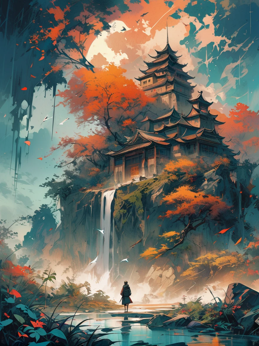 Chinese style，Creation explodes into a new era，modern organic, Genesis, Neo-realism, Moody darkness, Castle in the Sky, Front view, Neo-realism, 