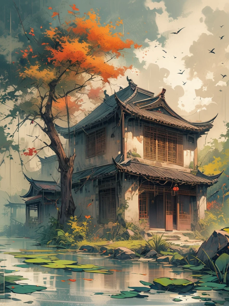 Chinese style,Creation explodes into a new era,modern organic, Genesis, Neo-realism, Moody darkness, Castle in the Sky, Front view, Neo-realism,