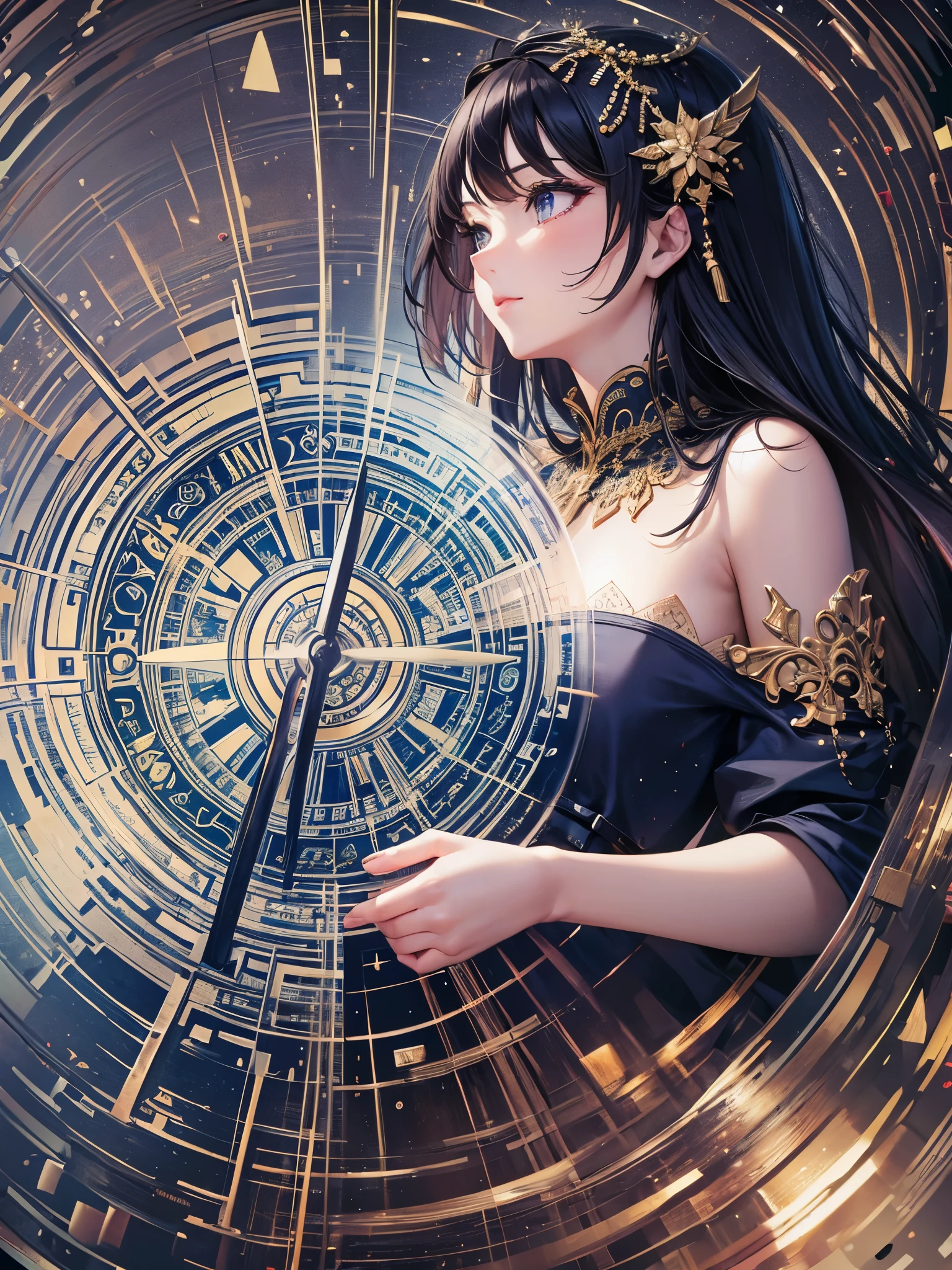 official art, unity 8k wallpaper, ultra detailed, beautiful and aesthetic, masterpiece, best quality, (zentangle, mandala, tangle, entangle), (fractal art:1.3) , 1girl, extremely detailed, dynamic angle, cowboyshot, the most beautiful form of chaos, elegant, a brutalist designed, vivid colours, romanticism, by james jean, roby dwi antono, ross tran, francis bacon, michal mraz, adrian ghenie, petra cortright, gerhard richter, takato yamamoto, ashley wood, atmospheric, ecstasy of musical notes, streaming musical notes visible
