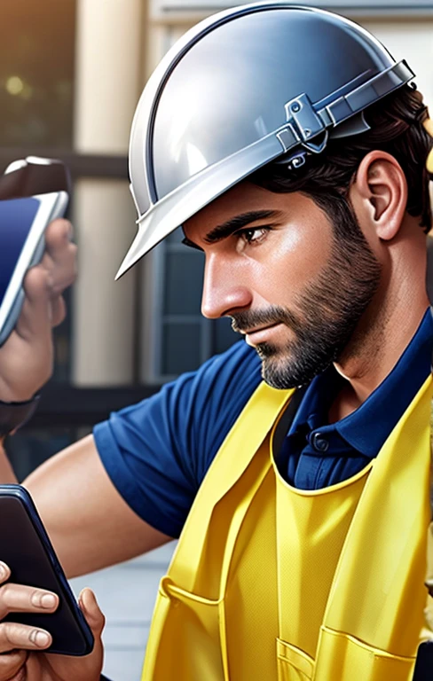 a close up of a man in a helmet talking on his cell phone, professional work, professional, maintenance, 1614572159, very professional, I have been trying to call, quality drawing, civil engineer, janitor, fixing each other, engineer, loaded,