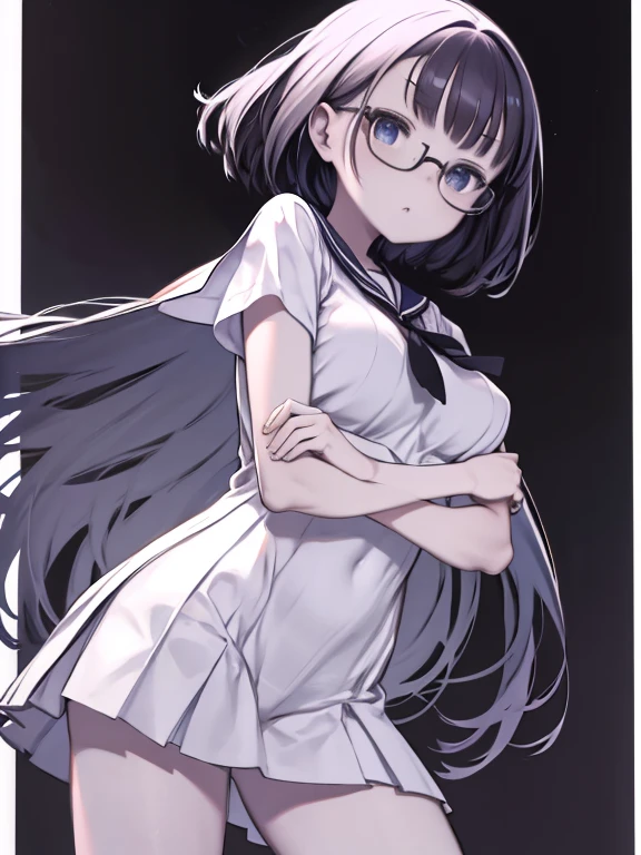 (1 Girl with Glasses:1.3, alone), (Audrey Hepburn:1.3), (Very pretty and beautiful Japanese woman), (Sexy Girls), (Professional attire:1.3), (22 years old: 1.1), (From below:1.3), (Low - Angle:1.3), (Shot on the ground:1.3), (Top girl:1.3), (腕のbehind、behind、Between the legs:1.3), (Attractive random poses:1.3), (In a Queen Room:1.3), (Staring at you:1.3), break, (Bobble Ponytail:1.3), (光沢のある黒いthin髪:1.2), bangs, Dark brown eyes, Beautiful Eyes, Princess Eyes, (Big eyes:1.3), bangs, Wear glasses:1.3, Hair between the eyes, short hair:1.3, (thin:1.1), (Small Medium Breasted:0.95), (thinウエスト: 1.15), (Detailed beautiful girl: 1.4), Parted lips, Red lips, Full make-up face, (Glowing Skin), ((Perfect female body)), (Upper body image:1.3), Perfect Anatomy, Perfect proportions, (The most beautiful faces of Korean actresses:1.3, Very cute and beautiful face of Japanese actress:1.3), break, (Show Viewer, Wearing a uniform, (Insanely detailed sailor shirt with collar:1.3, Long sleeve:1.3), (Black Box Skirt:1.3), Fine clothes, break, (Detailed elegant queen room background:1.2), (Dark Background), (Studio Soft Lighting: 1.3), (Fake Light: 1.3), (Backlight: 1.3), break, (Realistic, Realistic: 1.37), (masterpiece, Highest quality: 1.2), (Ultra-high resolution: 1.2), (RAW Photos: 1.2), (Sharp focus: 1.3), (Face focus: 1.2), (Super detailed CG unified 8k wallpaper: 1.2), (Beautiful Skin: 1.2), (White skin: 1.3), (Hyper Sharp focus: 1.5), (Ultra Sharp focus: 1.5), (Beautiful pretty face: 1.3), (Ultra-detailed backgrounds, Detail Background: 1.3), Ultra Realistic Photo, Hyper Sharp Images, Hyper detailed image,(((NSFW))) (((Long black hair))) (((infant))) ((())) ((((Completely naked))))
