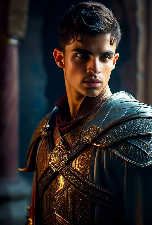 ((raw photo)),((full body shoot:1.3)) (wide angle), ((focus on character)), photo of epic young man from Arab with Chin Curtain and Asymmetrical haircut hairsytlerage he is a warrior in knight outfit , with ((magic grimuar with magic glowing runes)) , BREAK, perfect detailed face, intricated skin, realistic, ((photorealistic)) rim lights, dark shadows, cinematic scene , movie shoot , dark, zPDXL , , defined muscles, extremely detailed, glass reflection, dark shadows, detailed hands, (realistic fingers:1.3), hard light hard shadows, ,vellus,subcutaneous veins,, shallow depth of field, vignette, highly detailed, high budget Hollywood film, cinemascope, moody, epic, gorgeous, expolsions in background , darkfull , bare feets , detailed realistic toes