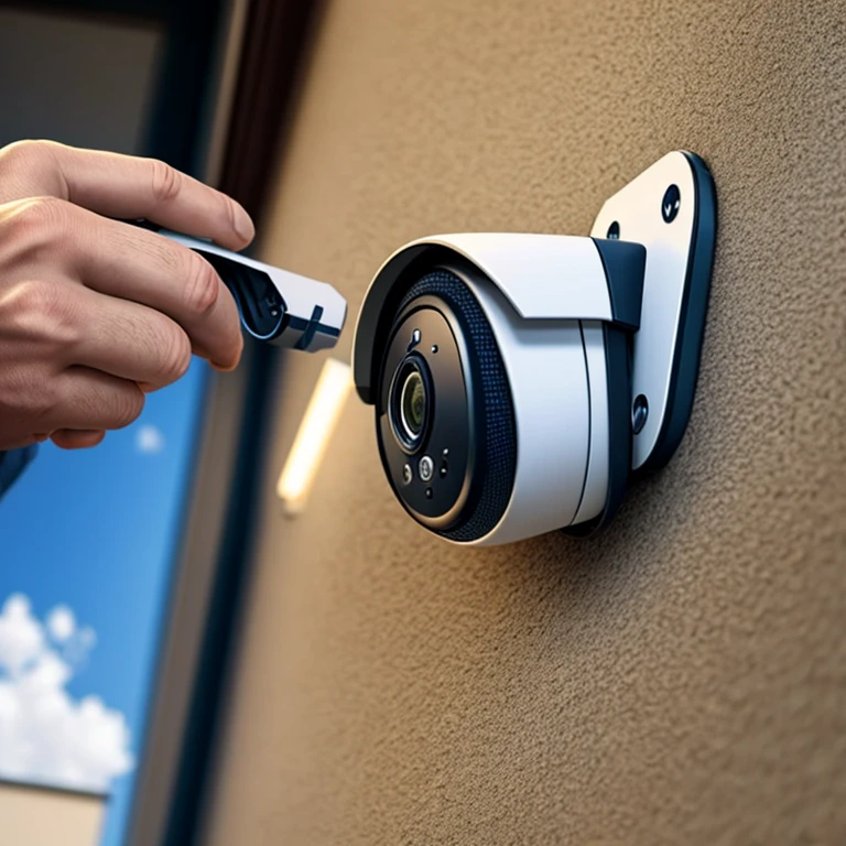 close-up of a man installing a CCTV electronic security camera