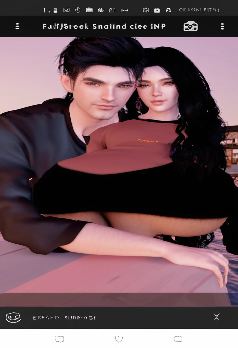 arafed image of a man standing on a pier with a sunset in the background, he is wearing a black t-shirt, second life avatar, wearing a black t-shirt, wearing black tshirt, wearing a black tshirt, virtual self, black t shirt, full body close-up shot, close up half body shot