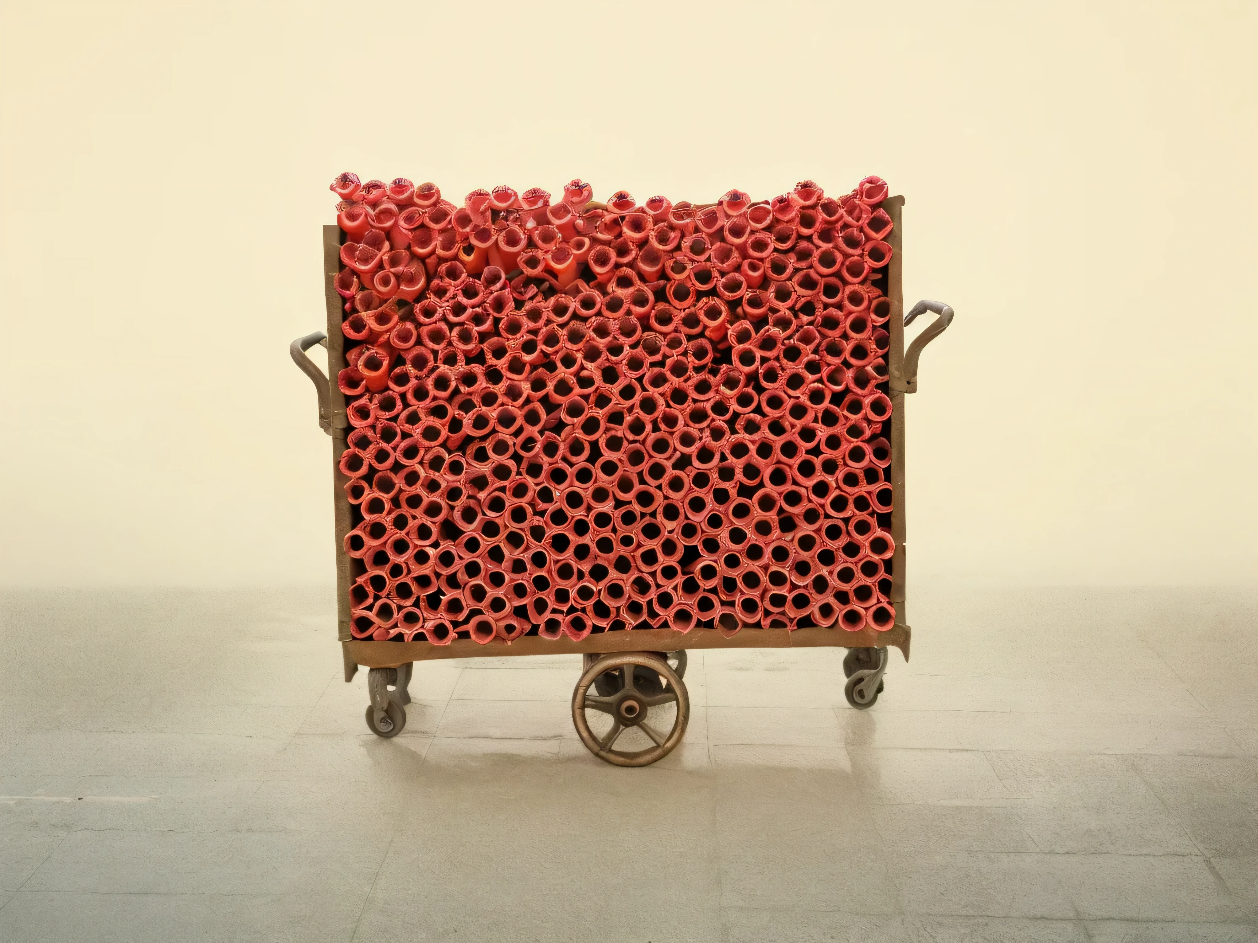 there is a cart with a lot of red Tube Road on it, cart, many Tube Road, Tube Road, Tube, Artem Cheboka, Alexandra Formina, Sebastian Kruger, Inspired by Zhang Kechun, Andi Rusu, ilya kushinov, Daniela Tkachenko, Thiago Lehmann, with Tube Road attached to it, donglu yu, large Tube Road