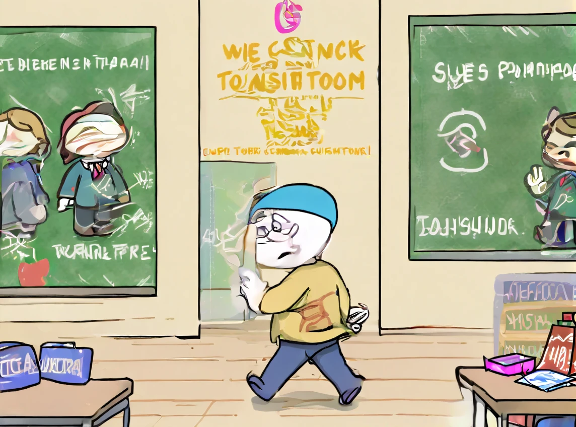 Eric Cartman dance walking in Classroom at Korean School, Art of Stonetoss