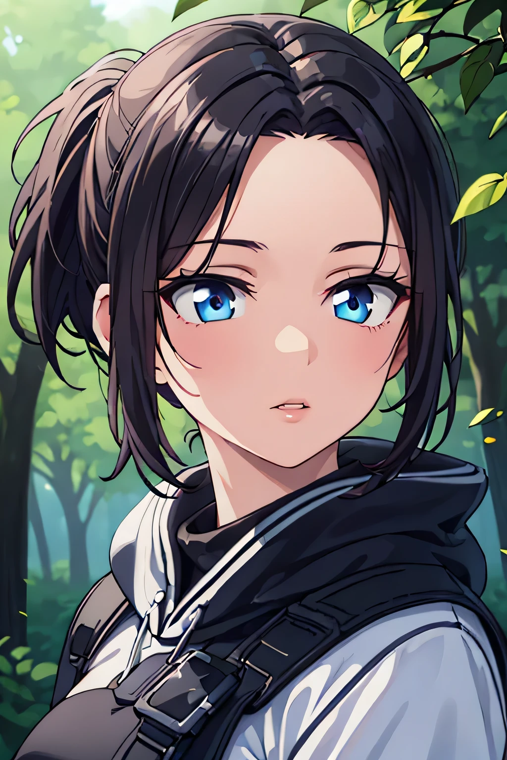 waggy dog,trees
prompt: a black hair girl wearing a hoodie and fingerless gloves, her hair is in ponytail, ager, waggy dog, trees, oil painting, detailed eyes and lips, best quality, realistic, vivid colors, portraits, warm color tones, soft lighting