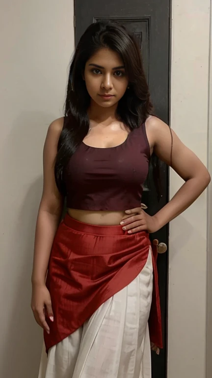 Indian Girl in long black skirt, red sleeveless top