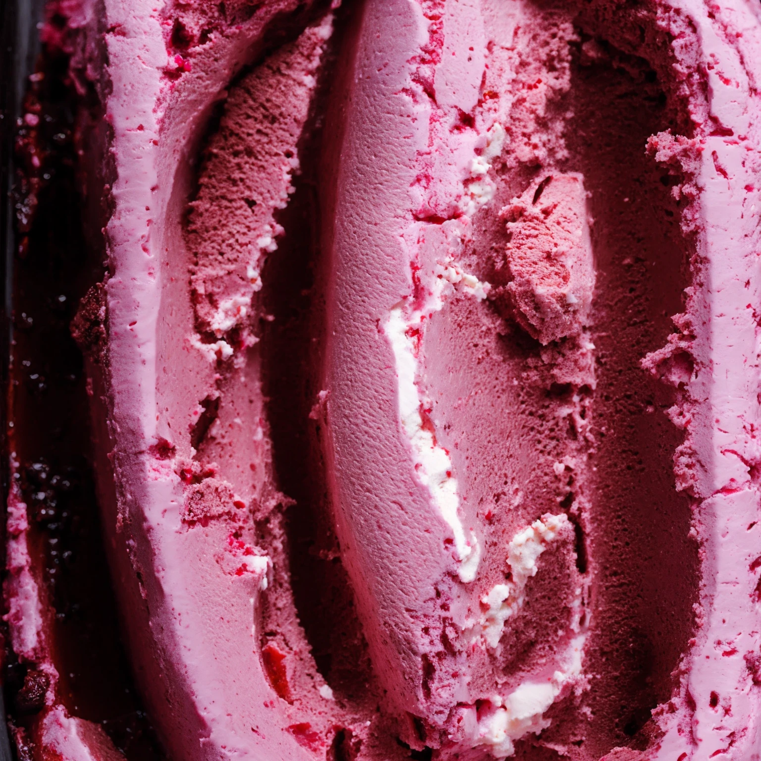 Strawberry Ice Cream, sticky skin, Rich, vivid and detailed textures, smooth purple skin, author：Doug Ohlson, Highly detailed textures, smooth texture, Exudation, red velvet, Wine red,  8K，Ice cream texture，cream, Lush,delicious，ice cream，Raspberry decoration