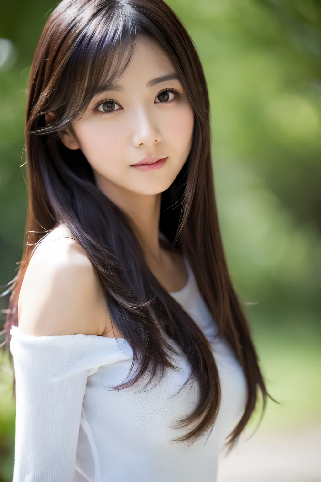 a skinny Japanese lady, 30 years old, (realistic), (hyperrealism), (photorealistic), (8K resolusion), depth of field, (upper-body:1.2), super detailed face, detailed eyes, cute face, various face expression, various hair style, (small breasts: 0.6), (very thin waist: 1.2), casual outfit