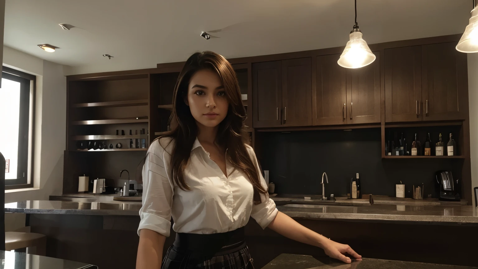 1 mulheres, Sozinho, de cima, Plano amplo extremo, Standard lens, No bar,Various colored garrafas lined up on the counter,indirect lighting,garrafas,Halls, barras escuras,Coquetel,bar counter,brilho, Retro fashions, BREAK
Side lighting, Papel de parede,cabelo preto, roupas detalhadas,cabelo da camisa,cabelo castanho detalhado, dedos perfeitos,