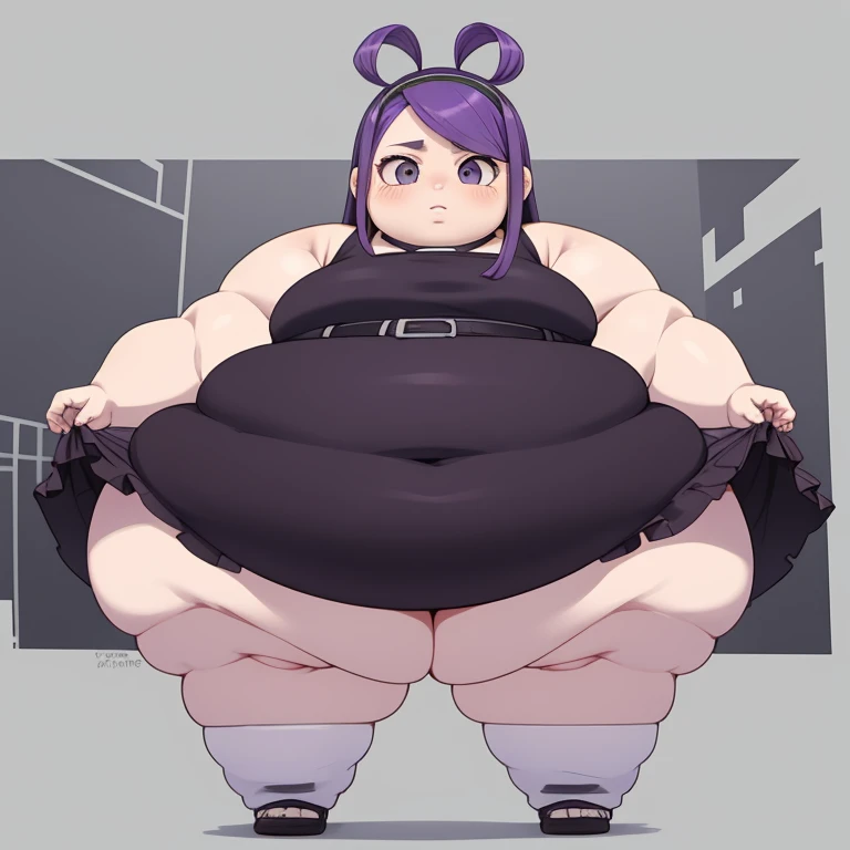 obra-prima, melhor qualidade, 1 garota gorda rindo, corpo gordo, cabelo ROXO, purple hair, chibi , Chibi, rindo (garota solo) rosto grande