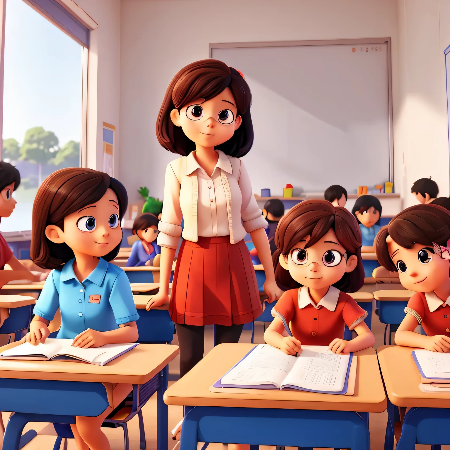 cartoon children in a classroom with teacher and teacher, by jeonseok lee, animated movie still, today's featured anime still, 3 d cartoon, animated film still, standing in class, 3 d animated movie, animated still, realistic anime 3 d style, 3d characters, animation style render, animated film, animation illustrative style, animated movie scene, school class