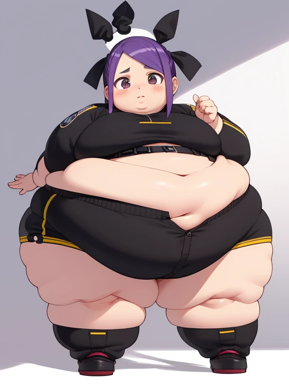 obra-prima, melhor qualidade, 1 garota gorda rindo, corpo gordo, cabelo ROXO, purple hair, chibi , Chibi, rindo (garota solo) rosto grande