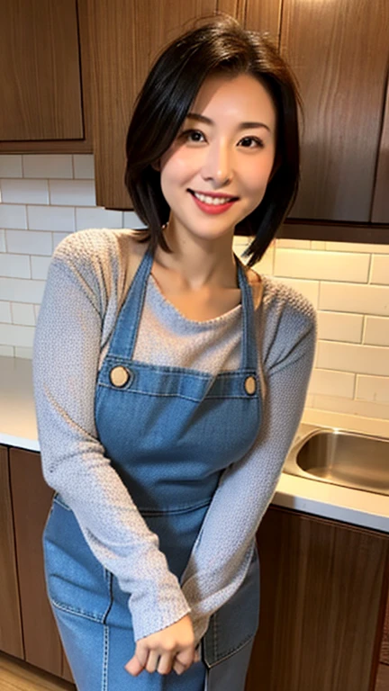 Japan&#39;s most beautiful mother（huge body）、Obscene and too big long breasts、Too erotic mom、A body that accepts all sexual desires、standing in the kitchen、Gray long sleeve tight knit、wearing an apron、32K quality、highest quality、turn around、say good morning with a smile