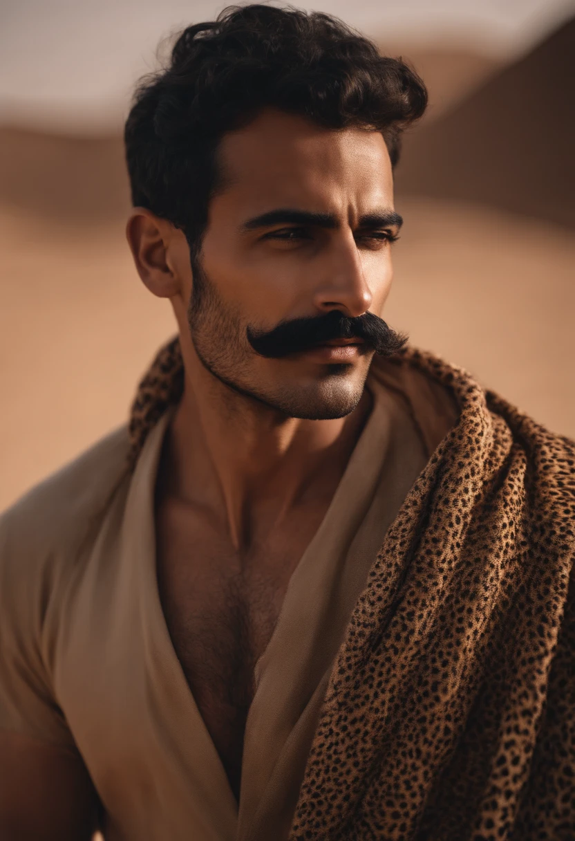 Handsome moustache without beard arab guy tall thin shirtless desert underwear