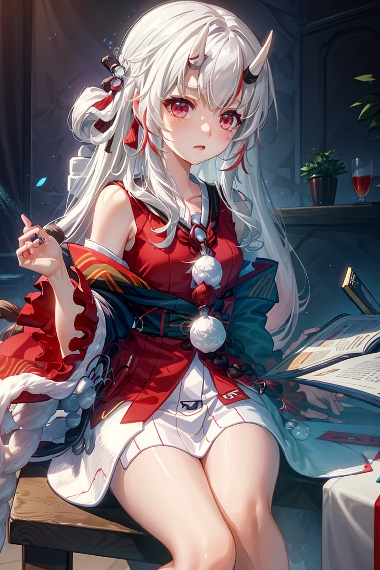 Anime girl sitting on chair in white dress, cute anime waifu in a nice dress, azur lane style, Guweiz in Pixiv ArtStation, trending on artstation pixiv, Guweiz on ArtStation Pixiv, Anime goddess, onmyoji, trending on cgstation, style of anime4 K, Guviz, perfect body, perfect breast,((Best quality, 8k, Masterpiece :1.3)), Sharp focus :1.2, Perfect body beauty: 1.4, lewd face and holding condoms,hand between leg,