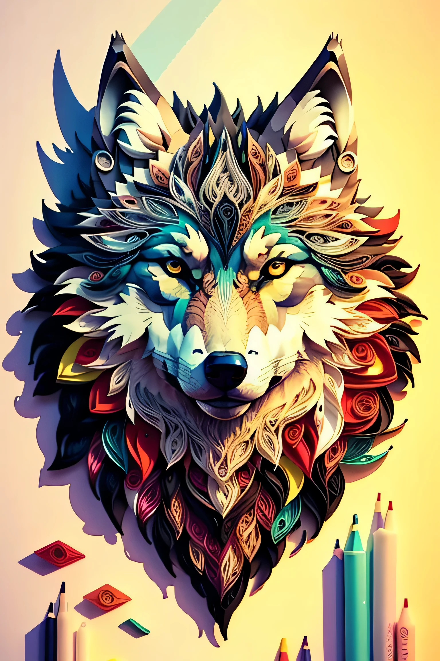 wolf,multi dimensional paper quilling, art, chibi,
yang08k, beautiful, colorful,
masterpieces, top quality, best quality, official art, beautiful and aesthetic,