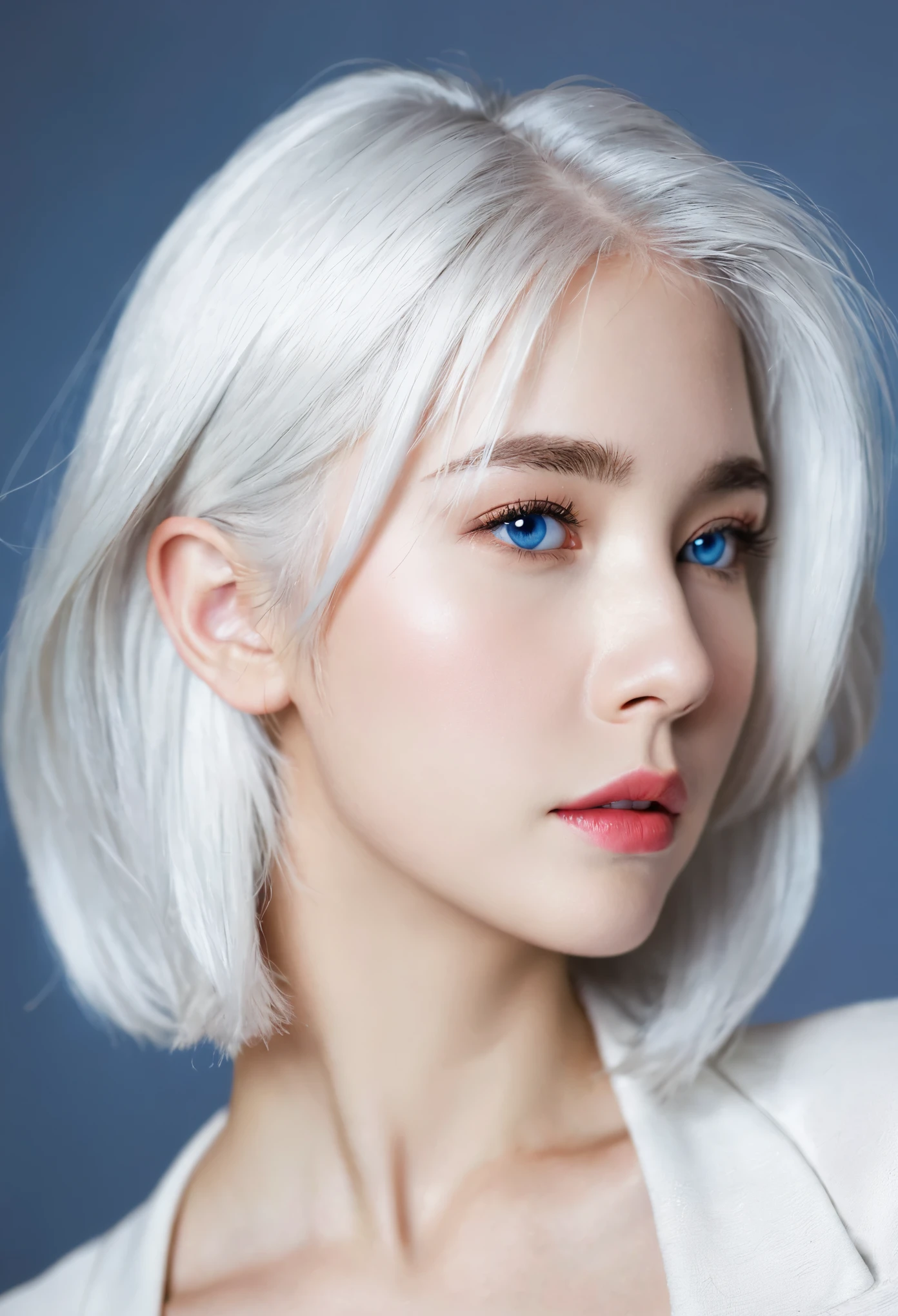 white hair, girl, Profile picture, blue eyes