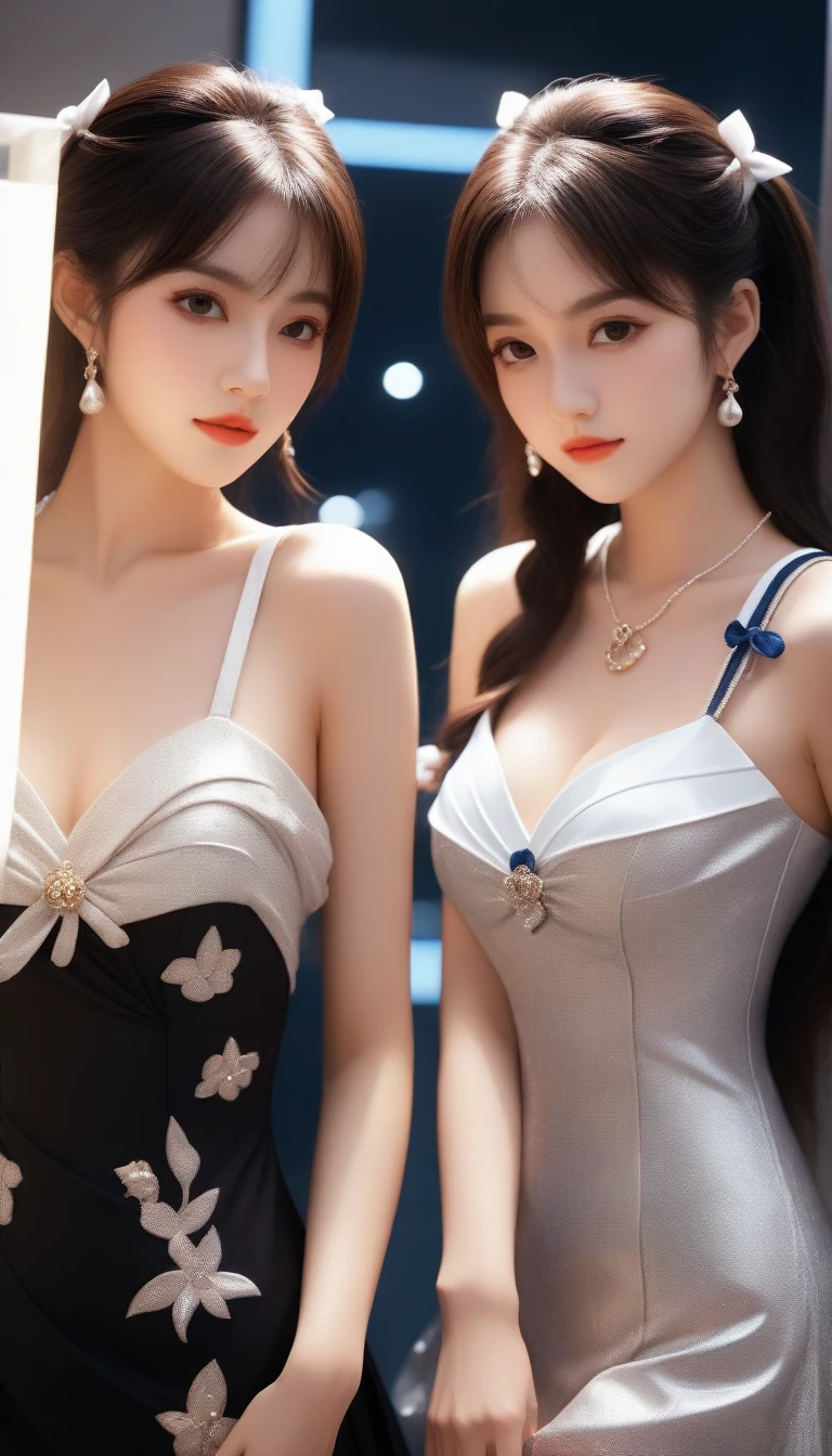 two women in sailor costumes posing for a picture in front of a mirror, trending on cgstation, trending at cgstation, japanese goddess, realistic anime 3 d style, 8k high quality detailed art, guweiz, lunar themed attire, beautiful alluring anime woman, anime styled 3d, smooth anime cg art, anime goddess