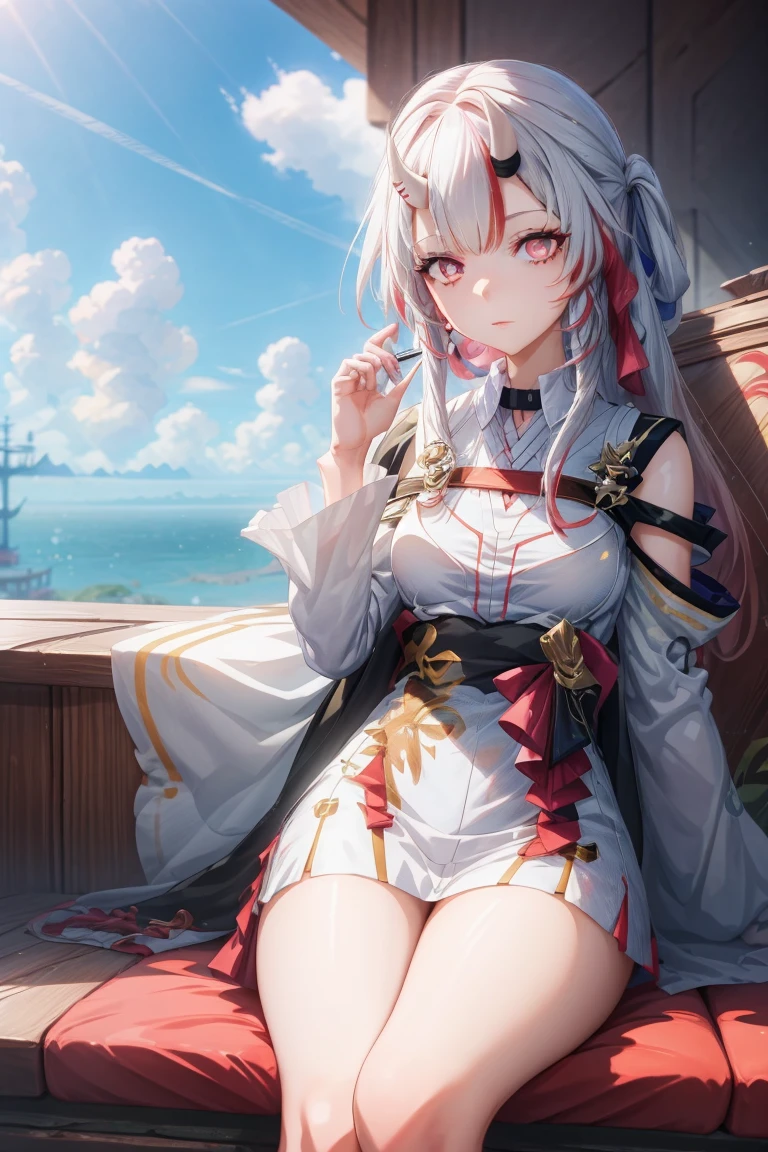 Anime girl sitting on chair in white dress, cute anime waifu in a nice dress, azur lane style, Guweiz in Pixiv ArtStation, trending on artstation pixiv, Guweiz on ArtStation Pixiv, Anime goddess, onmyoji, trending on cgstation, style of anime4 K, Guviz, perfect body, perfect breast,((Best quality, 8k, Masterpiece :1.3)), Sharp focus :1.2, Perfect body beauty: 1.4, lewd face and holding condoms,hand between leg,