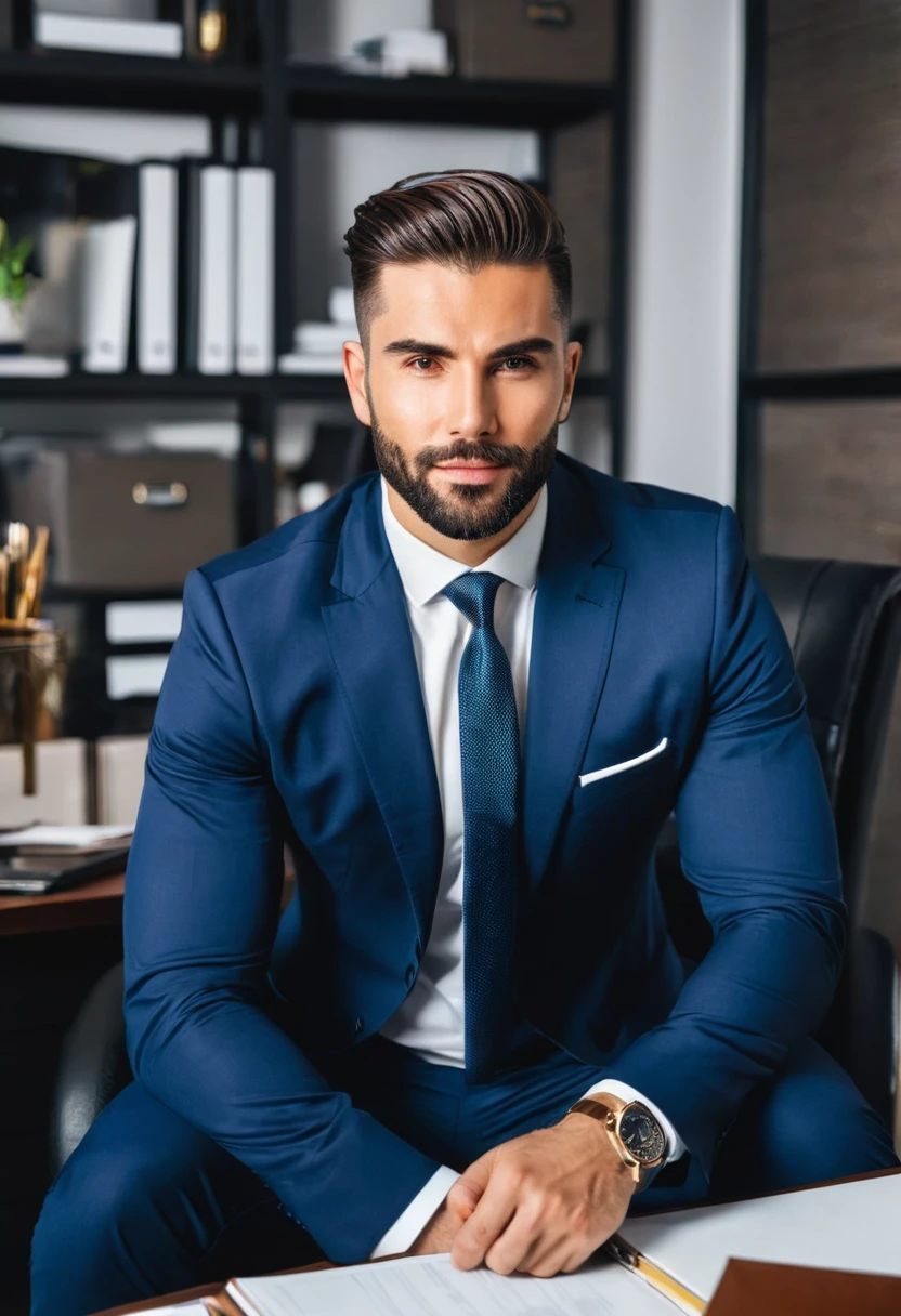  A handsome man sitting in his expensive office 