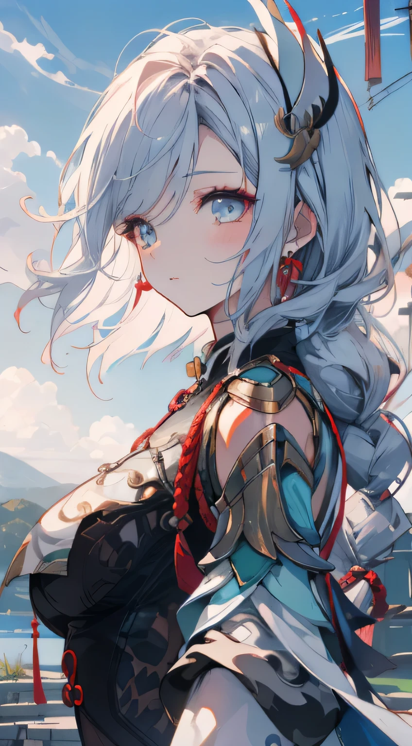 shenhedef, upper body, serious expression, blush, outdoors, futuristic skyscarper, eclipse sky, short hair, sky, looking at viewer, mountain, moody lighting, (perfect detail eyes:1.2), glowing eyes, (long hair one braid:1.2),
(Masterpiece, Best Quality, High Quality:1.4), professional artwork, Intricate Details, field of view, sharp focus, detailed painting, photorealistic lighting, trending on pixiv, (vivid lighting, vibrant colors:1.05), realistic shadows, ambient occlusion,