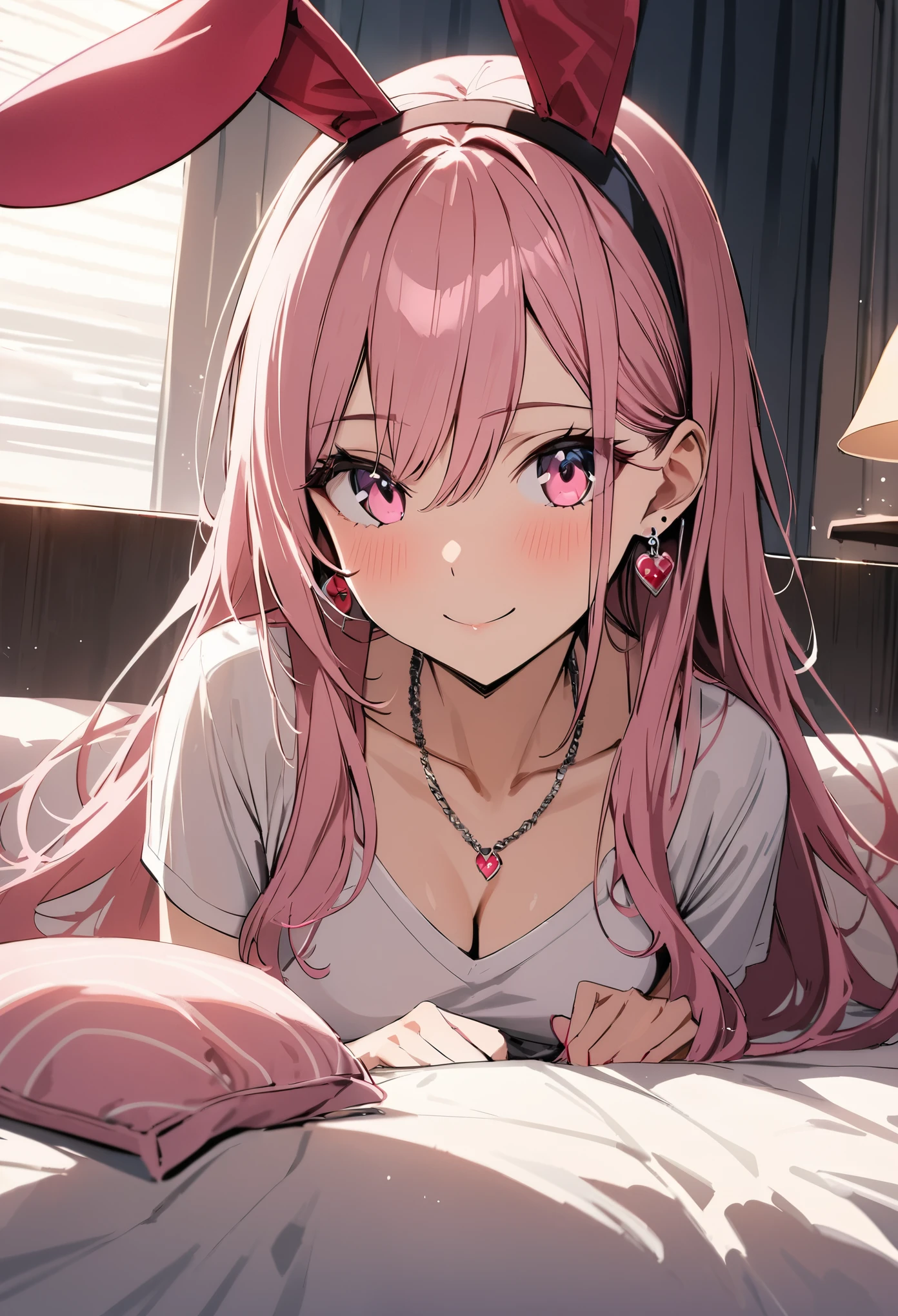 ((muste piece)), ((best quality)), (Super detailed), anime style etc.,peeing on the bed, pretty girl, 1 girl, solo, ((beautiful eyes)), shy smile,pajama00,