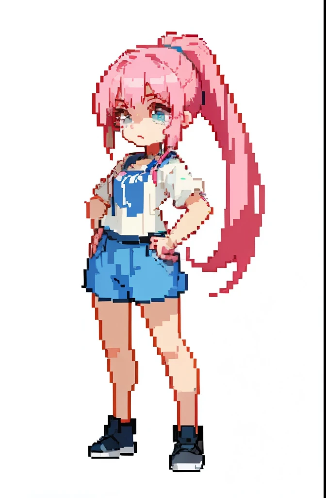 (masterpiece, top quality, best quality), pixel,pixel art,1girl,full body, pony tail, pink hair, crying, tears.