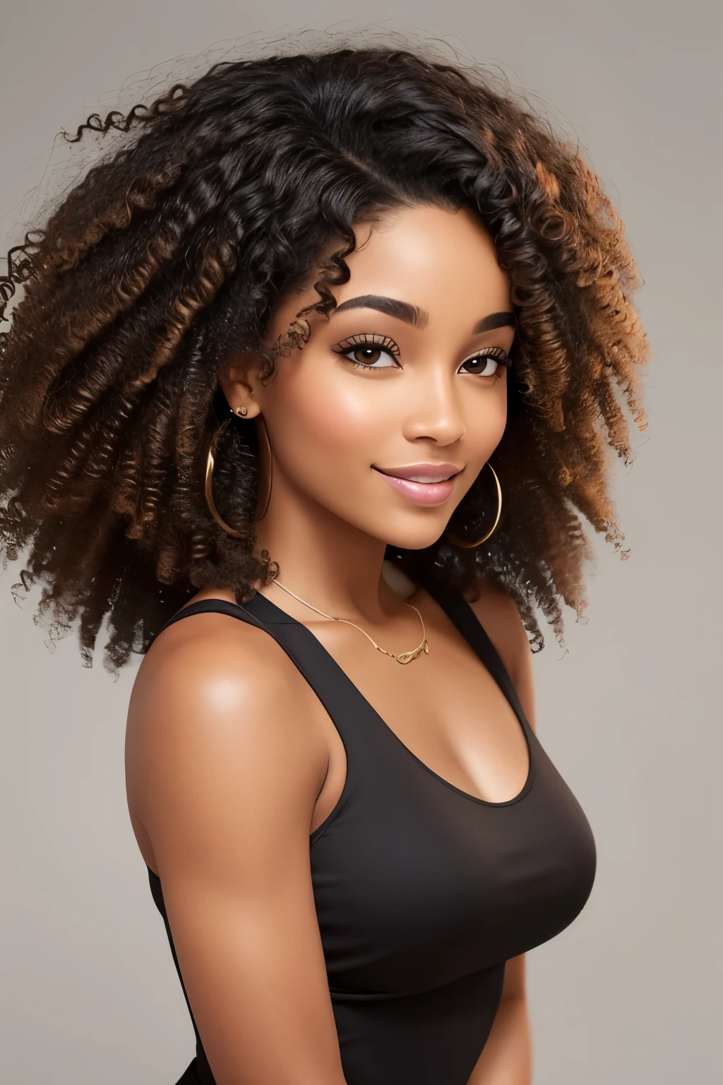 Ethnicity: Mixed race (African American and Caucasian)Height: 5'9"Hair: Olivia has luscious, curly dark brown hair that cascades down her back in voluminous curls. She often styles her hair with a natural texture, embracing her curls with confidence and flair.Eyes: Deep, expressive brown eyes that sparkle with intelligence and warmth. They captivate anyone who meets her gaze, conveying a sense of depth and sincerity.Complexion: Olivia boasts a radiant complexion with a warm undertone that glows with vitality. Her skin is smooth and flawless, with a natural luminosity that enhances her beauty.Features: Olivia possesses striking features with high cheekbones, a sculpted jawline, and full, plush lips. Her facial structure exudes elegance and sophistication, while her warm smile lights up her face and draws people in.