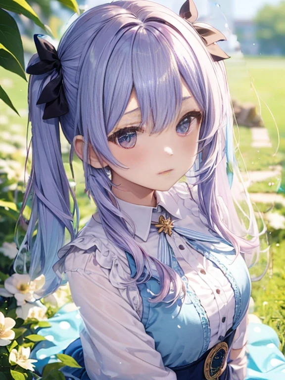 long hair、gradient hair , Half blue、half pink hair、twin tails