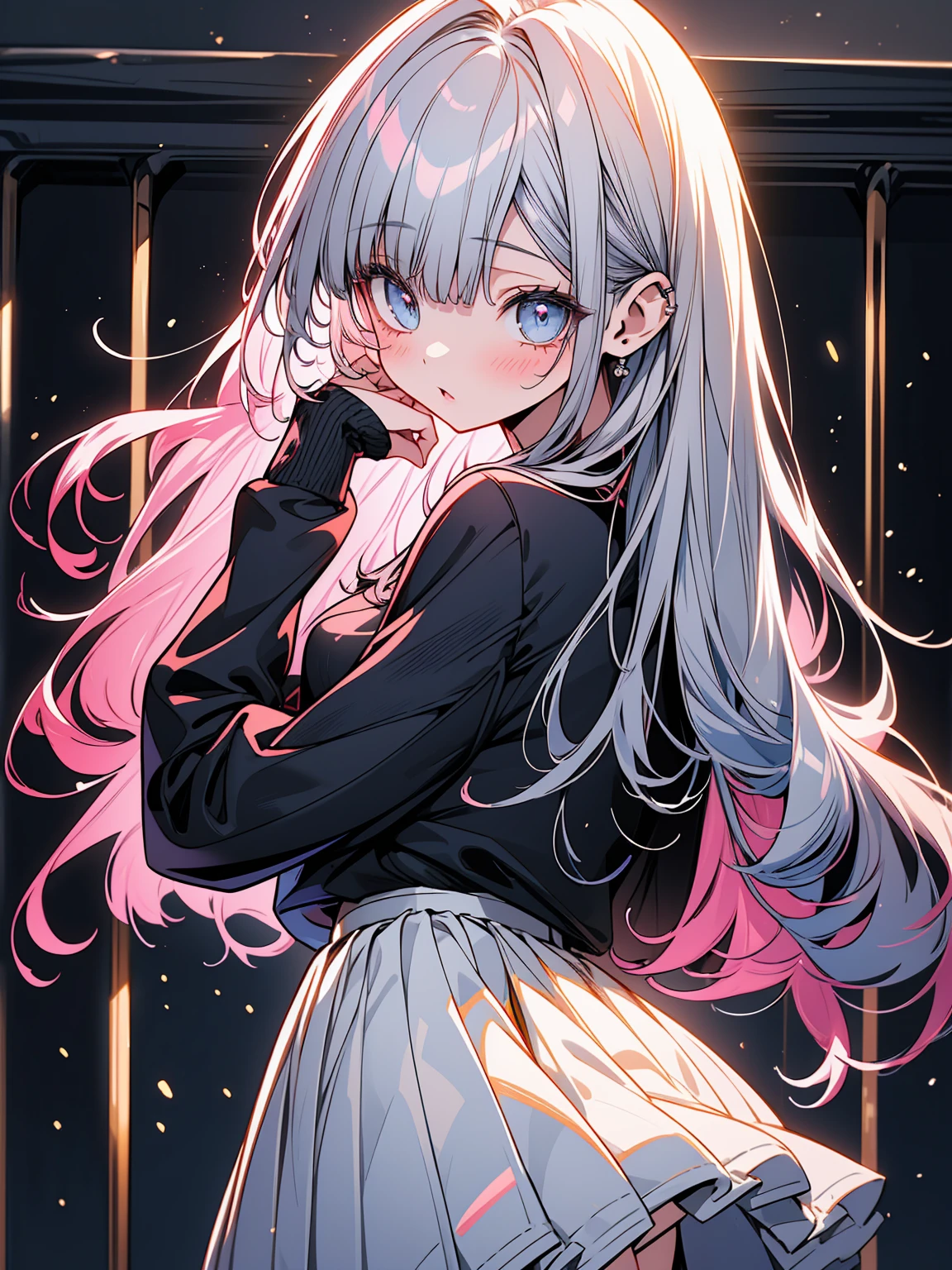 (ultra-intricate pupil in eyes, shiny eyes), long eyelashes, double eyelids, parted lips, kawaii, cute, , slender, (ultra delicate and beautiful skin), , perfect anatomy, dynamic angle, BREAK (masterpiece, best quality), (ultra-detailed 8K), (perfect design), absurdres, highres, ((blush)), (super fine illustration), ((light blue long hair))), 10 years old, long hair ((blush)), masterpiece, best quality, (amazing,blunt bangs), high resolution, cute face, masterpiece, best quality, extremely detailed, anime, beautiful girl, bright hair, wind, solo, depth of field, masterpiece, best quality, extremely detailed, (PHOTO BACKGROUND: 1.3), SMALL BREASTS,official style,nsfw,rating:sensitive,1girl,anime,year 2023,best quality,very aesthetic,absurdres,highres、peeking,pantyshot,upskirt, locker room,locker,from below,ass focus,1girl,adjusting panties,ass,,pleated skirt, shirt tucked in,bra under shirt,looking back,leaning forward,arched back