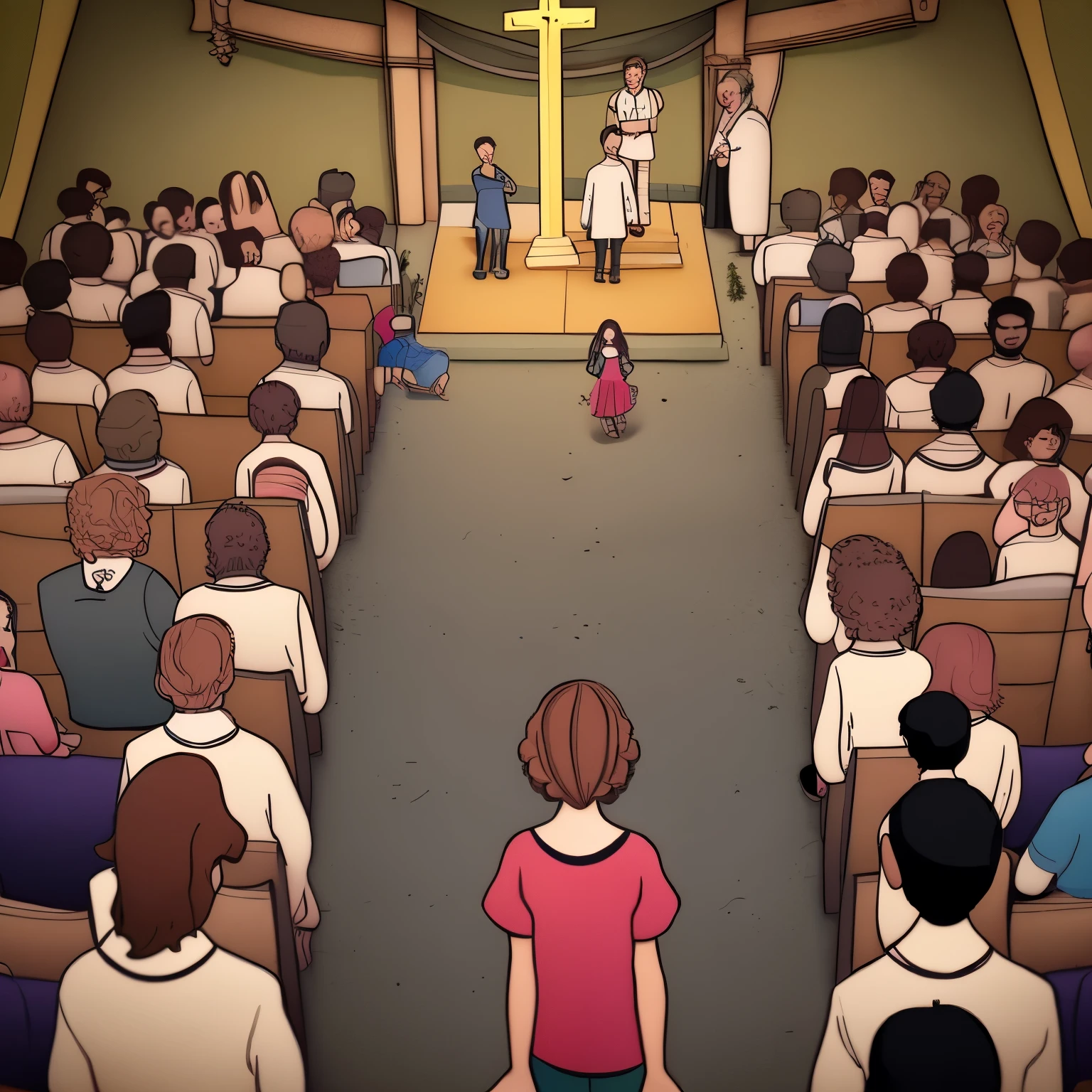 Casal de jovens se conhecendo na igreja