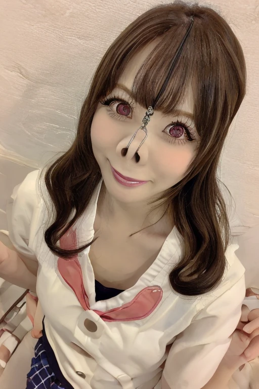 1 mature woman, alone, looking at the viewer, Japanese,Japanese 熟女 milf,Apron Clothing,face focus,face focus,face close up,wavy hair,False lashes,Narrow eyes,naughty smile,thick lips, teacher,Nursery scho