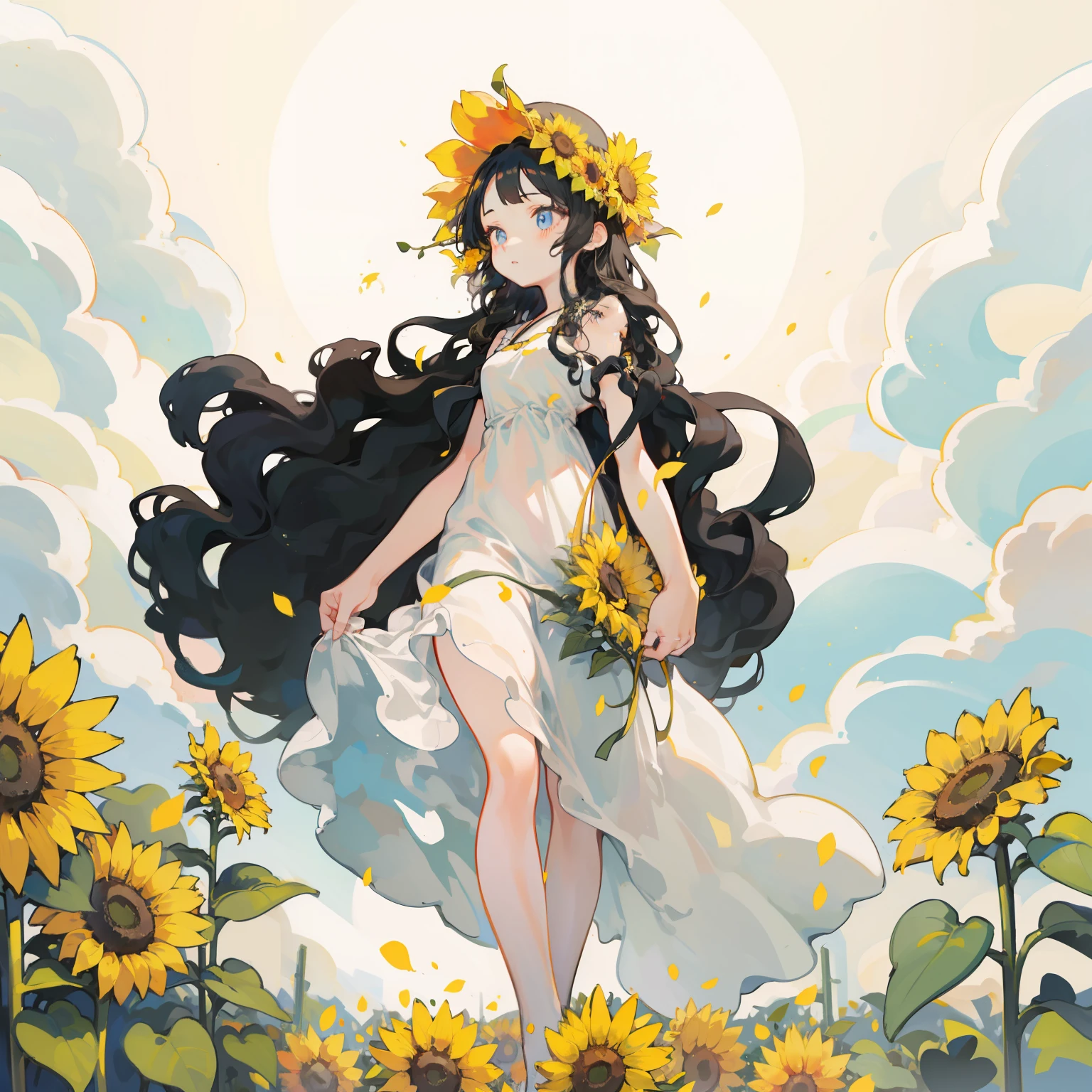 Himawari, a girl with long black hair and a white dress, gathered her courage and walked towards the magic well.。
In a very lonely well、
She gave lots of sunflowers and love.。