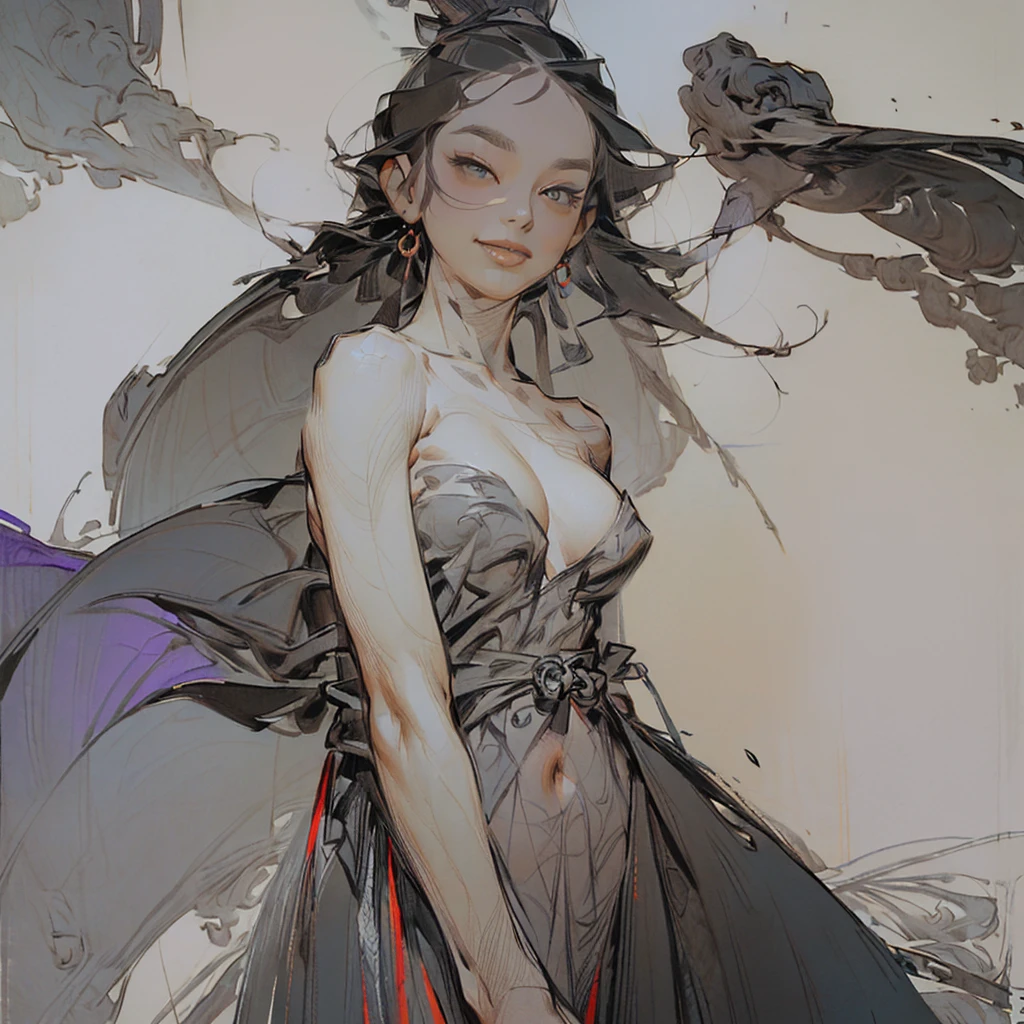 ((Create MAXZenArt!)), (Young), (young girl, 16 years, Naked, full length, Naked body, dark hair, bright skin, Scarlet lips, smile; black, expressive playful eyes, long eyelashes))_( (top quality, masterpiece), (one young girl - 16 years, Naked, full length, white hair, white skin, Scarlet lips-smile; black, expressive playful eyes, long eyelashes), (black translucent - chiffon dress, Golden Line, very short peignoir dress, (erotica), (sexuality), (very sexy body, Seductive body, Small beautiful breasts, Genitals), (calm relaxed pose, hair fluttering in the wind, half turned, look at the viewer, stylish girl model))_((digital painting, Broad brush strokes, outstanding skills, oil painting), (daylight, soft warm shadows, contrasting cold light, Reflexes, fracture, tracking))_((background – stunning blooming irises; ( violet, yellow, blue, white), (petals, shoots))_((Highest quality workmanship, realism, digital painting, modern style of writing, clear correct anatomy, mercy, ease of execution))