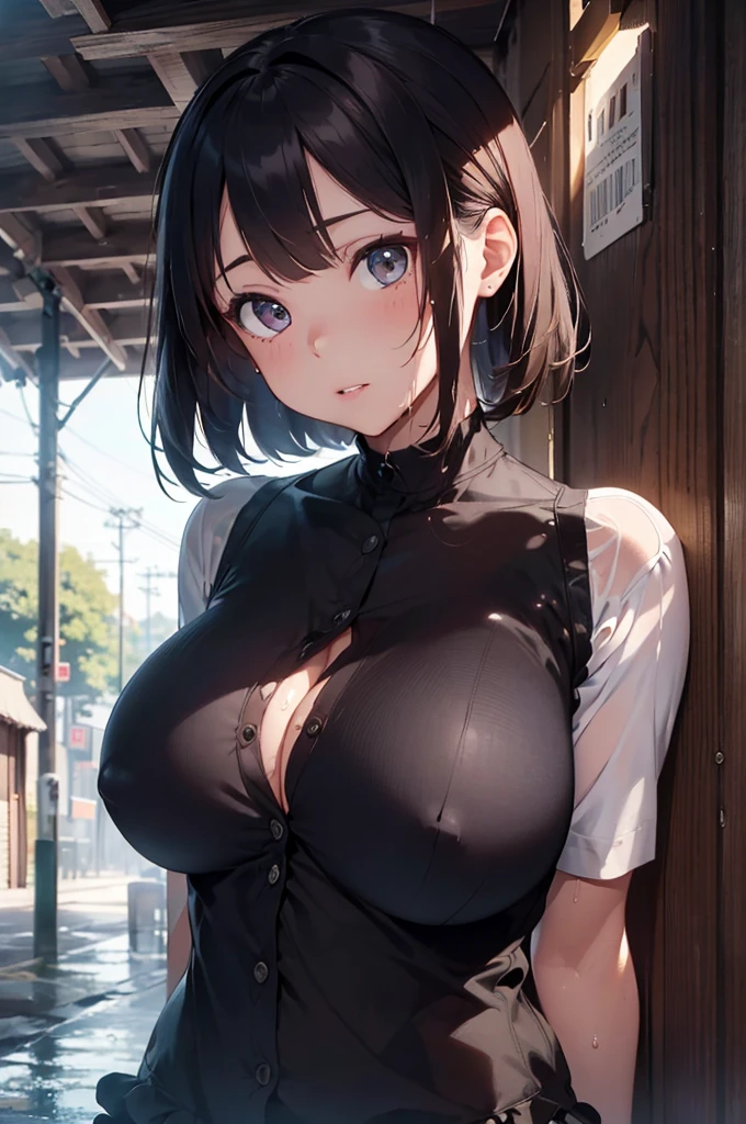 ((Best quality, 8k, Masterpiece: 1.3)), Sharp focus: 1.2, A beautiful woman with perfect body: 1.4, Slim abdomen: 1.2, ((Layered haircut, Large breasts: 1.2)), (no bra) (beautiful hard nipples) (Thin and damp button up to shirt length: 1.1), (White shirt wet by rain), (Rain, Street: 1.2), Wet body: 1.1, Highly detailed face and skin texture, ((ultra-quality)), (After rape:1.3), (Bukkake:1.3), (in 8K), ultla highres, Hyper Detailed, High contrast, Ultrafine Strike, creative refinement, absurdres, Realistic, extremely detailed CG unified 8k wallpaper, Highly detailed, High-definition raw color photos, professional photograpy, Realistic portrait, Cinematic Light, Beautiful detailed, 20 years old woman, (realistic skin:1.5), (shiny skin), (oily skin), (Best Quality:1.4), Super Detail, High quality, master piece, lifelike, (After SEX), Bukkake, Perfect face, Silly, (arms behind back:1.5), (cum on chest:1.3), (Bukkake:1.5), (cum on body:1.3), (Sharp Focus), (upper body), (close up), Delicate Beautiful Hair and Eyes and Face, Delicate eyes, radiant eyes, Lifelike, Hyper-detailing, (colossal breasts:1.7), (Big breasts:1.7), (Beautiful breasts:1.5), (arms behind back), (arms are down), Beautiful cute woman, camel-toe details, NSFW, slim body, wet clothes, wet body,