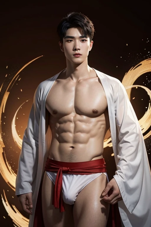 Chinese God, legend, China&#39;s Odyssey, handsome, blink, topless, muscle, Athlete's body, full frame, sexy, professional lighting, Hanfu costume, chinese heaven background, Bulge under panties, Hanfu warrior, King Hanfu, Hanfu man, Hanfu Nobel, seduce, Sexual appeal