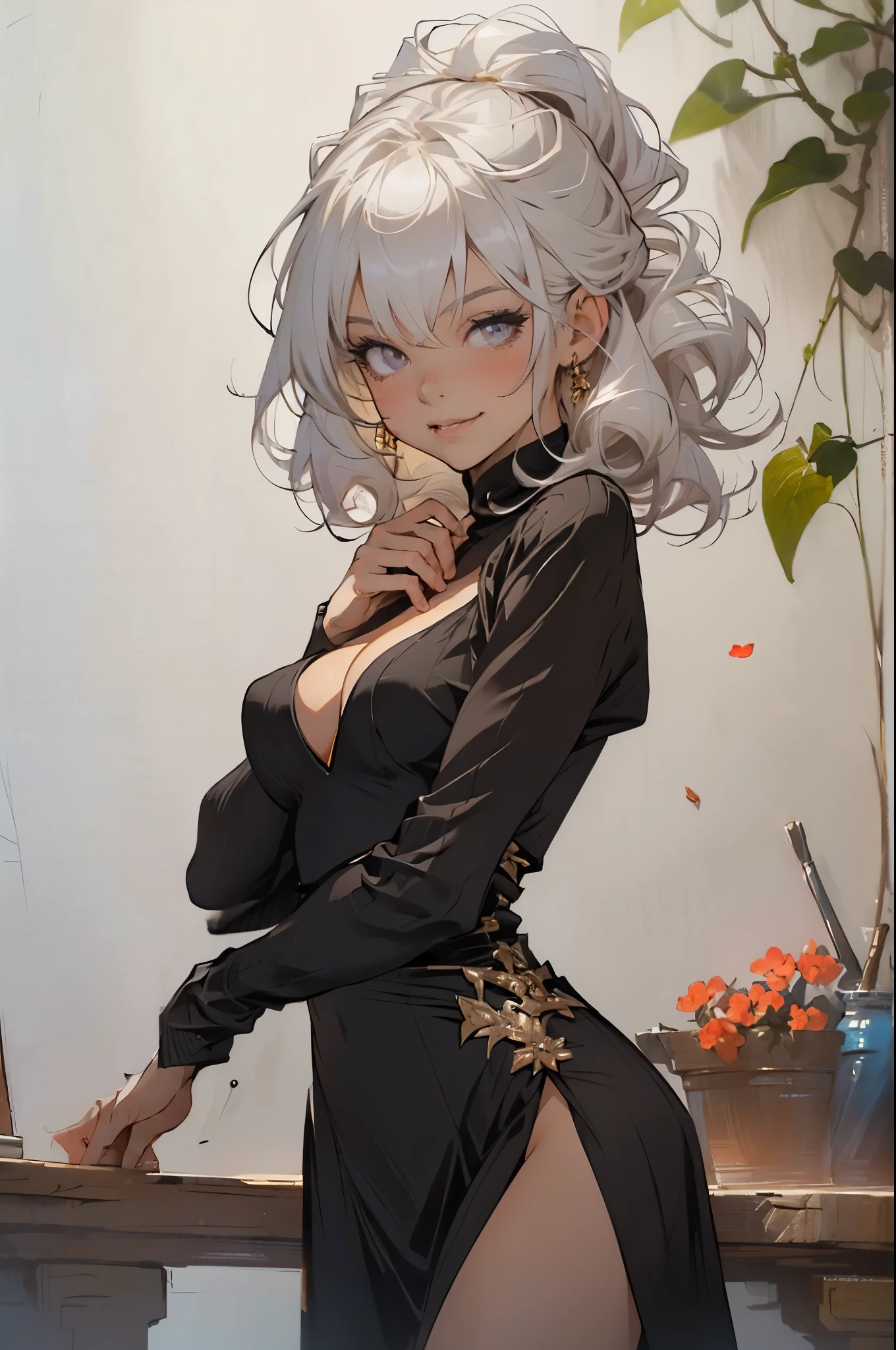 Correct the hand, make it anatomically correct. anime - style image of a woman in a black dress sitting at a desk, anime girl wearing a black dress, perfect white haired girl, extremely detailed artgerm, trending on artstation pixiv, guweiz on pixiv artstation, guweiz on artstation pixiv, cute anime waifu in a nice dress, seductive anime girl, style artgerm