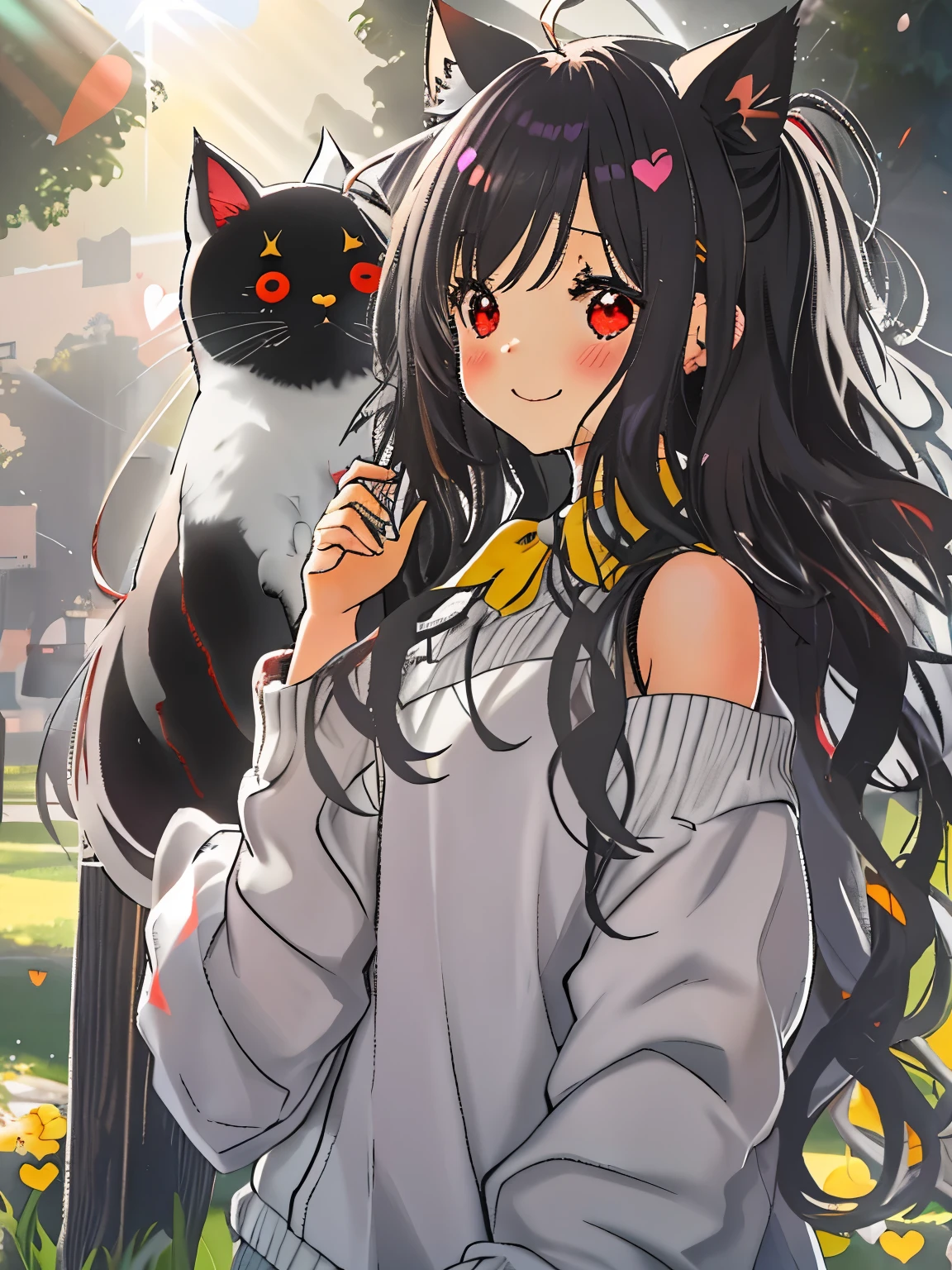 full body, a cat woman, she has freckles, she has dark brown eyes, and an upturned nose, she is happy and smiling, she has long wavy hair, black hair, she is wearing aviator sunglasses with clear lenses in a soft watercolor style. The girl's clothes must be pink, purple, and blue in celebration of the bisexual, with stains of ink and watercolor mixing and filling the scene. There should be a subtle, nuanced change in colors using the impasto technique with gouache paint. There should be a light rain in the watercolor painting with a little watercolor paper texture and a pastel background.