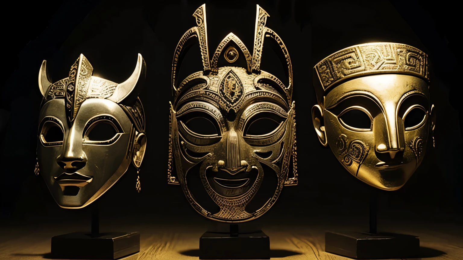 Three ancient masks used in rituals