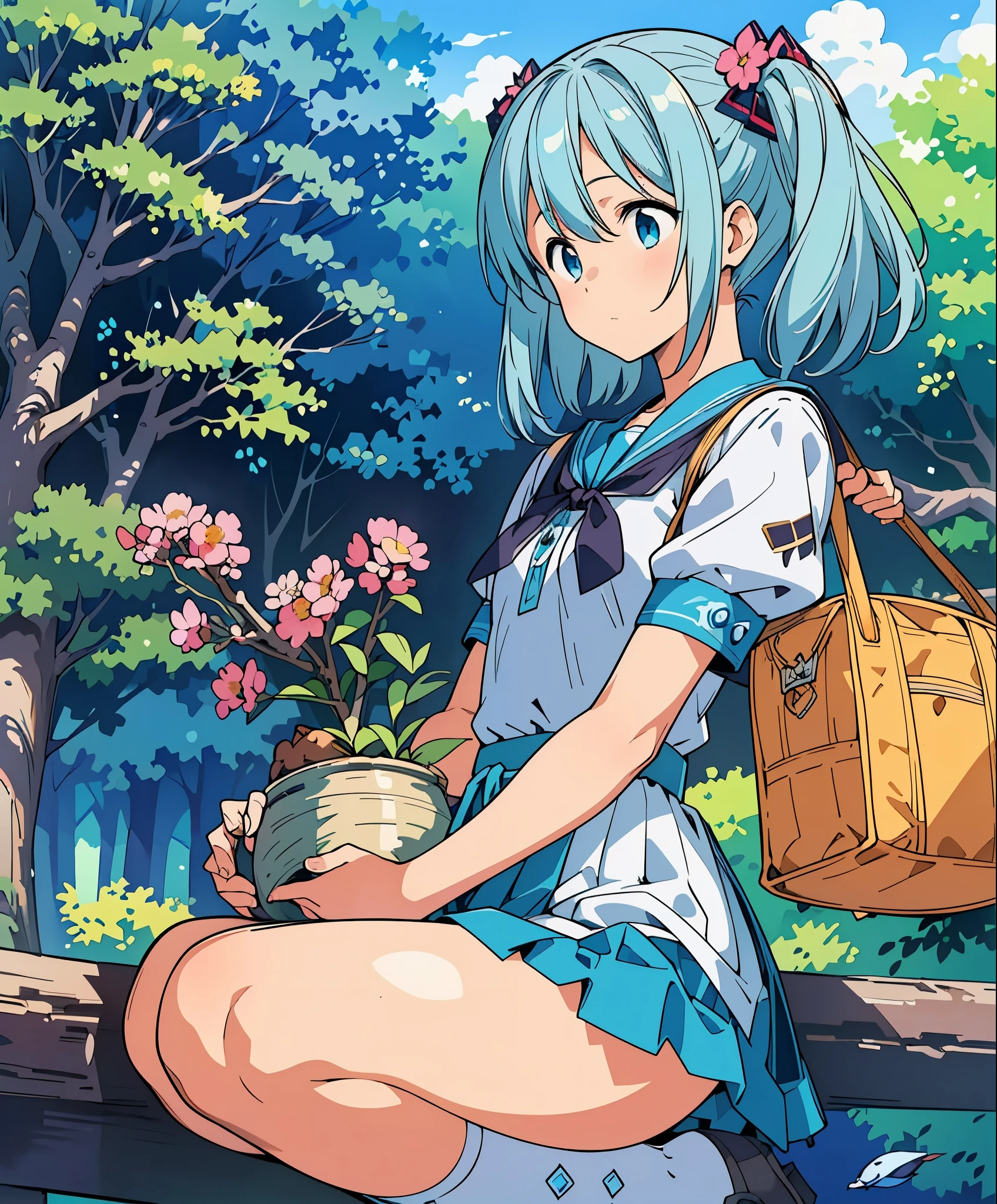 (masterpiece、最高quality、最高quality、official art、beautiful beautiful:1.2)、(1 girl:1.3)Hatsune Miku、twin tails,巨乳Adorable blue jay in a tree covered with flowers, greg latkowski, oh, Android Jones, Russ Mills, James Jean, Sui Ishida, Edwin School Bag, Eduardo Paolozzi, pleochroism, ultra_be familiar with, ultra_quality, CG Association, intricately be familiar with, color depth, perfect composition, Adorable blue jay in a tree covered with flowers
